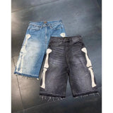 Foesce European and American Summer Retro Skeleton Denim Shorts Sports Casual Shorts New Couple Wear Street Wear Five-Fifth Pants