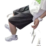 FOESCE Loose Fit Straight Leg Denim Shorts Men's Casual Pure Color Five-Quarter Length Comfortable Versatile Summer Fashion