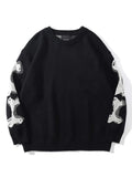 Japanese Harajuku Trend Brand Skull Printed Men's Oversized Pullover Spring Autumn Male Casual Loose Round Neck Knitted Sweater