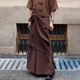 FOESCE Men Japanese Double-Layer Irregular Casual Culottes 2025 New Genderless Fashion Splicing Solid Color Loose Wide-Leg Pants Unisex