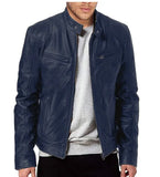 FOESCE Men's Faux Leather Jacket Autumn Fashion Solid Color Zipper Motorcycle Jacket Men's Casual Long Sleeve Zipper Button Jacket