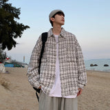 FOESCE French small fragrance coat men's fashion high sense men's clothing spring and autumn tweed woven thousand bird check shirt men