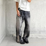 FOESCE Men's Vintage Jeans Fashion Washed Street Casual Wide Leg Denim Pants Autumn Winter Distressed Loose Male Versatile New Trousers