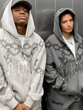 Foesce Men Printed Hooded Jacket Pants 2Piece Set Casual Oversize Zipper Sweatshirt  Straight Sweatpants Autumn Street Y2k Outfits