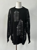 FOESCE Autumn O-neck Ripped Sweater Men's Causal Loose Niche High Street Pullover Layered Bottoming Sweaters Men Tops Male Clothes