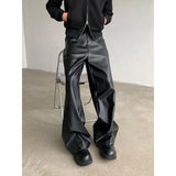 FOESCE PU Leather Pants Men 2025 Spring Men's Punk American Fashion Hip Hip Men Wide-leg Mopping Trousers Windproof Dark Brown/Black