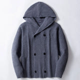 Men's Double-breasted Thickened Hooded Knitted Sweater Jacket in Autumn and Winter. American Style Casual Cardigan Sweater.