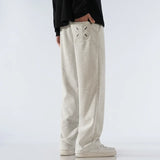 FOESCE Men's Pants Wide Leg Cotton Fabric Straight Loose Outdoor Solid Color Knitted Sweatpants High-quality Soft Long Baggy Trousers