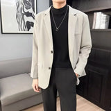 Trendy Korean Style Casual Suit Jacket For Men Slim Fit Western Style Smooths Silhouette Spring Autumn Seasoned Wind Clothes