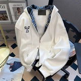 FOESCE American Spring and Autumn Men and Women Trendy Personalized Cardigan Bow Hoodie Couple Loose Retro Casual Jacket Top harajuku