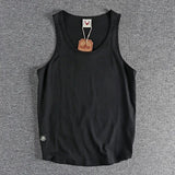 FOESCE Summer New American Sleeveless O-neck Solid Color T-shirt Men's Fashion 100% Cotton Washed Casual Sports Fitness Basketball Vest