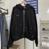 FOESCE Winter Hiphop Street THUG CLUB Jacket Star Moon Metal Logo Stitching Line Zipper Hoodies Men Women Masked Hooded Sweatshirts