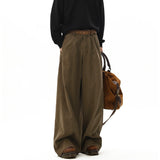 FOESCE American Style Vintage Wide Leg Cargo Pants Men's Baggy Fashion High Street Overalls Coffee Streetwear Male Mopping Trousers