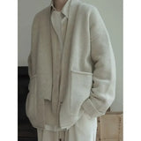 Korean style oatmeal color high-end folded collar knitted cardigan for men's autumn sweater jacket without button for lazy style