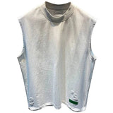 FOESCE Summer Ripped Hole O Neck Men Tank Top Fashion Personality Casual 2xl Oversized T Shirt Clothing Sports Daily Street Black White