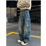 FOESCE New High Street Cargo jeans men Gothic Punk Dark Trousers  Harajuku Retro Baggy Jeans Men Street Fashion Straight Leg Pants