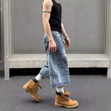 American Style Street Graffiti Printing Denim Mid Waist Men Women Loose Fit Trendy Vintage Style Seven Point Shorts