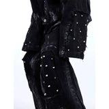 FOESCE Mens Jeans Washed Contrast Color Rivet Casual Pant Autumn Streetwear Fashion Personality Y2k Flared Trousers Men'S Clothing 2025