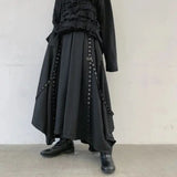 FOESCE Men Ribbon Dark Black Wide Leg Pants Male Women Japan Streetwear Punk Gothic Harem Trousers Kimono Skirt Pants