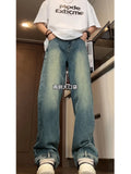 FOESCE 2025 Reversed Wearing Inverted Jeans Men's American High Street Vibe Pants Micro flared Workwear Wide Leg Floor Dragging new