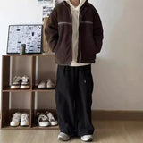 FOESCE Japanese Style Simple Straight-leg Pants Men's Loose-fit Cargo Pants Wide Casual Trousers For Spring Autumn