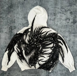 Trend Fashion Black Pullover Oversized Hoodies Y2k Men Women Sweatshirt Harajuku Gothic Street Evil Dragon Graffiti Print Hoodie