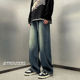 Vintage Men's Jeans Loose Fit Distressed Oversize American Style Casual Draped Wide Leg Dragged Pants Trendy