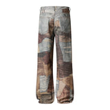 FOESCE Printed jeans Men Baggy Aesthetic Streetwear Top grade Jeans Male Retro Fashion Wide Leg Denim Pants Hip hop Denim Trousers