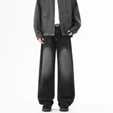 FOESCE Autumn Jeans Men'S Retro Loose Curved Pants Fashion Mid Waist Pants Black Jeans Casual Straight Leg Pants Wide Leg FleecePants