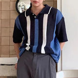 FOESCE New Men's Polo Shirt 2025 Summer Stripes Short Sleeve T-shirts Casual Streetwear Tops Tees Polo Shirts Man Fashion Knit Pullover