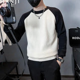 FOESCE Round Neck Contrast Color Autumn Winter Men's Clothing Sweater Knitted Pullover Long Sleeve Fashionable Casual Loose Tops