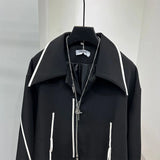 FOESCE SuperAen 2025 Spring New Design Turn-down Collar Coats Slit Fashion Contrast Color Striped Loose Long-sleeved Jacket
