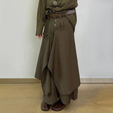 FOESCE Mens Ruched Irregular Japanese Casual Culottes 2025 New Genderless Fashion Youth Retro Solid Color Loose Wide Leg Pants Unisex
