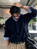 FOESCE 2025 New Autumn Winter Loose Casual Versatile Knitwear Korean Trend Dongda Gate Sweater Turn-down Collar Open Cardigan