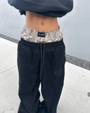 FOESCE Y2K pants vintage Harajuku double Embroidered waist Sweatpants Men Wome Hip Hop Casual High waisted Wide Leg Pants Streetwear