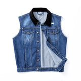 FOESCE Cotton Men's Lapel Sleeveless Denim Jacket Single Breasted Loose Vintage Vest Jacket Stylish Pocket Western Cowboy Style Male