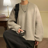 Foesce Round Collar Pullover Sweater Solid Colour Basic Men Women Autumn Winter Parsimonious Simple Couple Knit Sweater Warm Soft