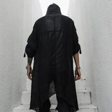 FOESCE Nightclub DJ Hooded Cardigan Punk Rock Hip Hop Long Shirt Black Hooded Cloak Men New Oversize Blouse Gothic Vintage Streetwear