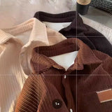 Autumn Winter Lambswool Shirt Jacket Men Warm Polo Neck Button Casual Pocket Vintage Fashion New Men Winter Jacket