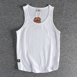 FOESCE Summer New American Sleeveless O-neck Solid Color T-shirt Men's Fashion 100% Cotton Washed Casual Sports Fitness Basketball Vest