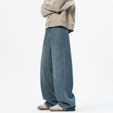 FOESCE Baggy jeans mens 2025 New Korean Men's Casual Long Jeans Classic Man Straight Denim Wide-leg Pants Solid Low-rise jeans