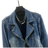 American Style Retro Jacket Men's New Design Zipper Denim Jacket Blue Washed Stand Collar 2024 Spring men padded Y2K Outwear