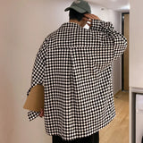 FOESCE High street ins checkerboard long sleeved shirt men's spring clothes plus fat plus size trendy fat people loose casual coat