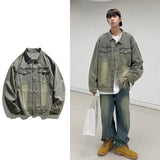 FOESCE American Retro Denim Jackets for Men Autumn Korean Fashion Harajuku Loose Men's Jacket Coats Y2k Hip Hop Gothic Streetwear