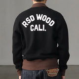 FOESCE Autumn American Retro 460G Thick Velvet Letter Printed Knitted Hoodies Men's 100% Cotton Washed Heavyweight Half Zip Sweatshirt