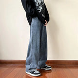 FOESCE New Korean Fashion Men's Baggy Jeans High Street Man Straight Denim Wide-leg Pants Hip Hop Bagy Light Blue Grey Black