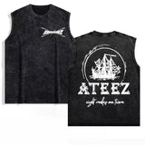 FOESCE 2025 Ateez Europe Tour Towards The Light Tops Men Women's Clothing Korean Fashion Hip Hop T-shirt Cotton Vintage Washed Tank Top