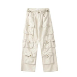 FOESCE Street Popular White Multi-pocket Overalls Men's Harajuku Style Loose Casual Trousers Straight Mopping Pants Autumn New 2025