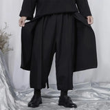 FOESCE Mens Double Layer Irregular Skirts Genderless Retro Sports Fitness Solid Color Streetwear Loose Wide Leg Cargo Pants Unisex