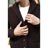 FOESCE Sauce Zhan Mens Sweater Cardigans for Man Sweatercost Pure Heavy Sheep Wool for Winter Vintage Shawl Colla Slim Fit